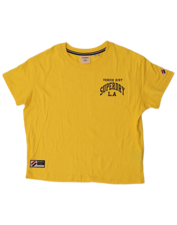 Superdry Womens Crop Graphic T-Shirt Top UK 12 Medium Yellow Cotton