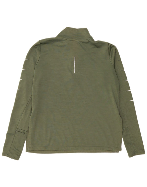 Nike Womens Dri Fit Zip Neck Graphic Top Long Sleeve UK 14 Medium Green