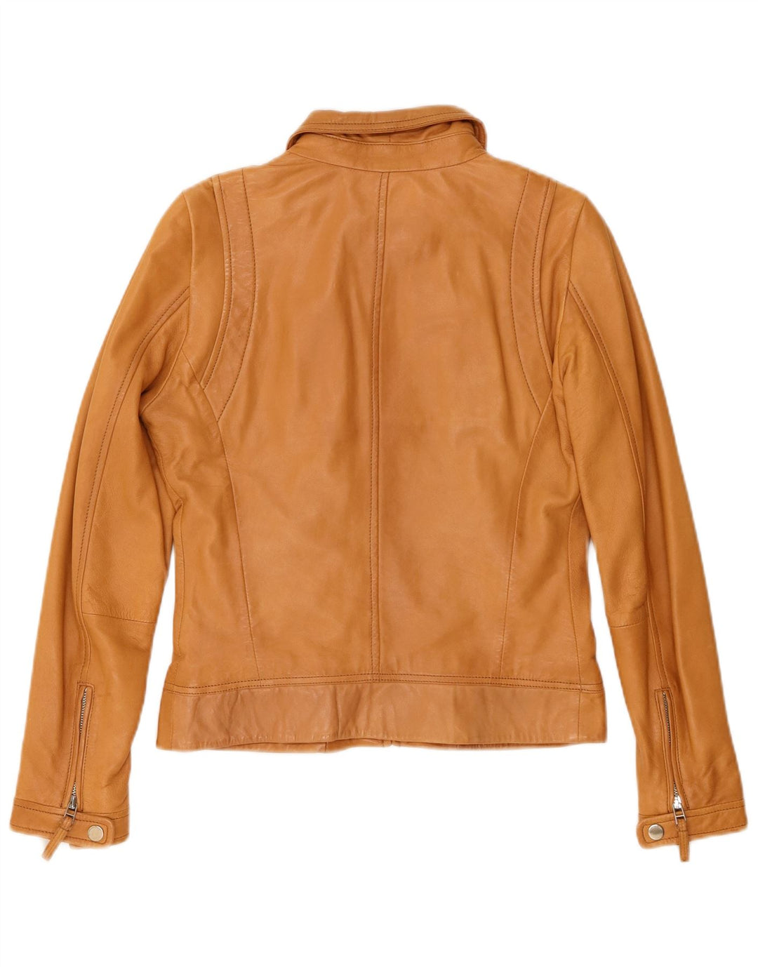 Massimo Dutti Womens Crop Leather Jacket UK 12 Medium Beige Sheepskin