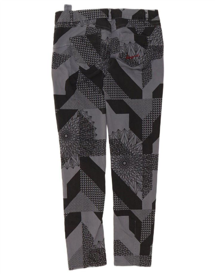 Desigual Womens Slim Casual Trousers W32 L29 Grey Patchwork Cotton