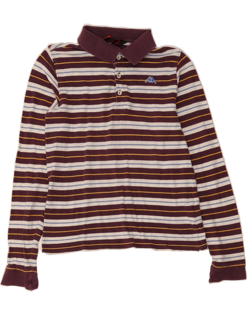 KAPPA Womens Long Sleeve Polo Shirt UK 12 Medium Burgundy Striped Cotton Vintage Kappa and Second-Hand Kappa from Messina Hembry 