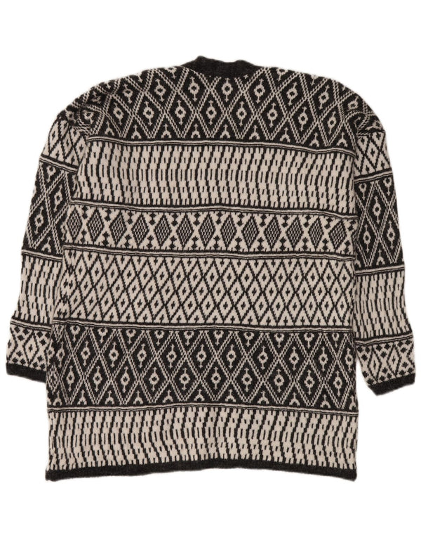 M&CO Womens Open Cardigan Sweater UK 14 Medium Grey Argyle/Diamond Acrylic