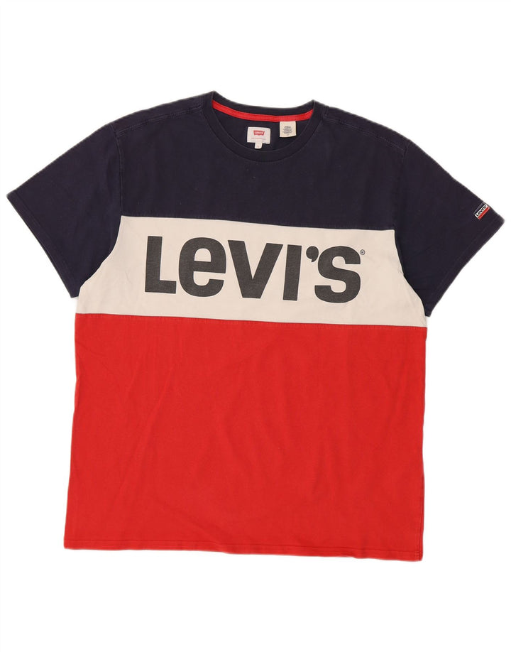 LEVI'S Mens Graphic T-Shirt Top Large Red Colourblock Cotton