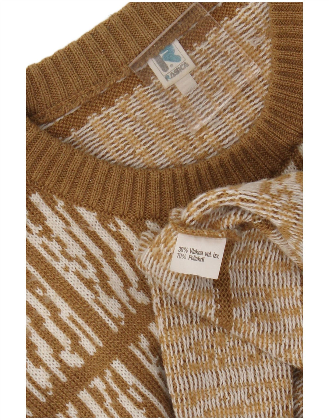 Rasica Mens Crew Neck Jumper Sweater Medium Beige Check Wool
