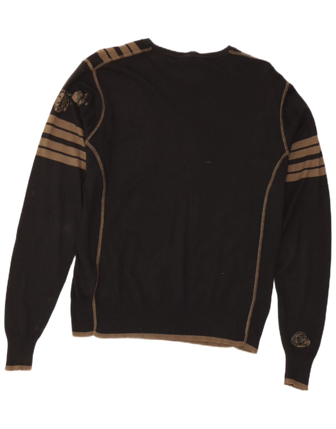 Diesel Mens Boat Neck Jumper Sweater Medium Black Striped Silk