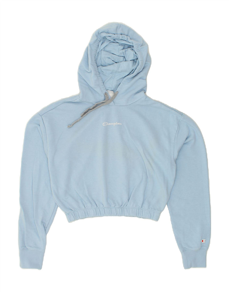 CHAMPION Womens Crop Hoodie Jumper UK 16 Large Blue Cotton | Vintage Champion | Thrift | Second-Hand Champion | Used Clothing | Messina Hembry 