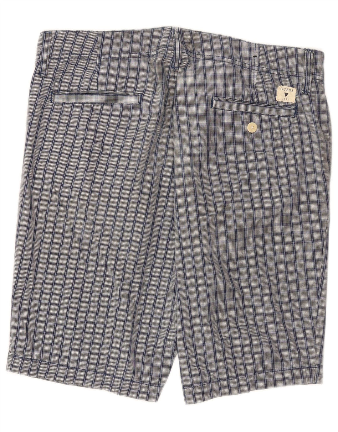 Guess Mens Chino Shorts W34 Large Blue Check Cotton