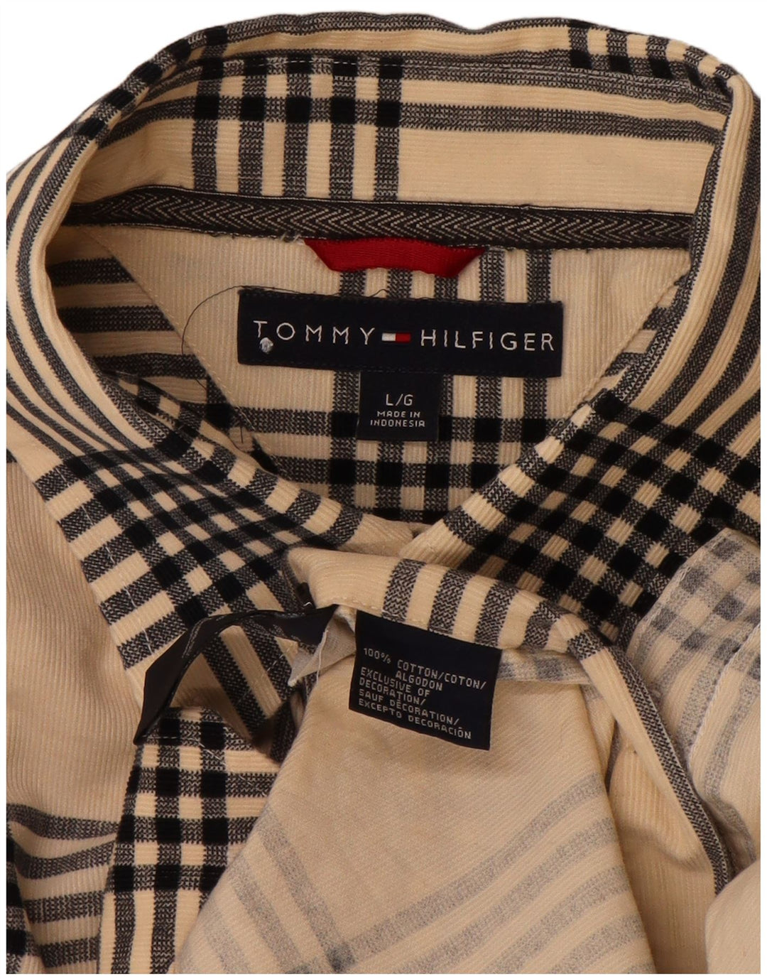 TOMMY HILFIGER Mens Shirt Large Beige Plaid Cotton