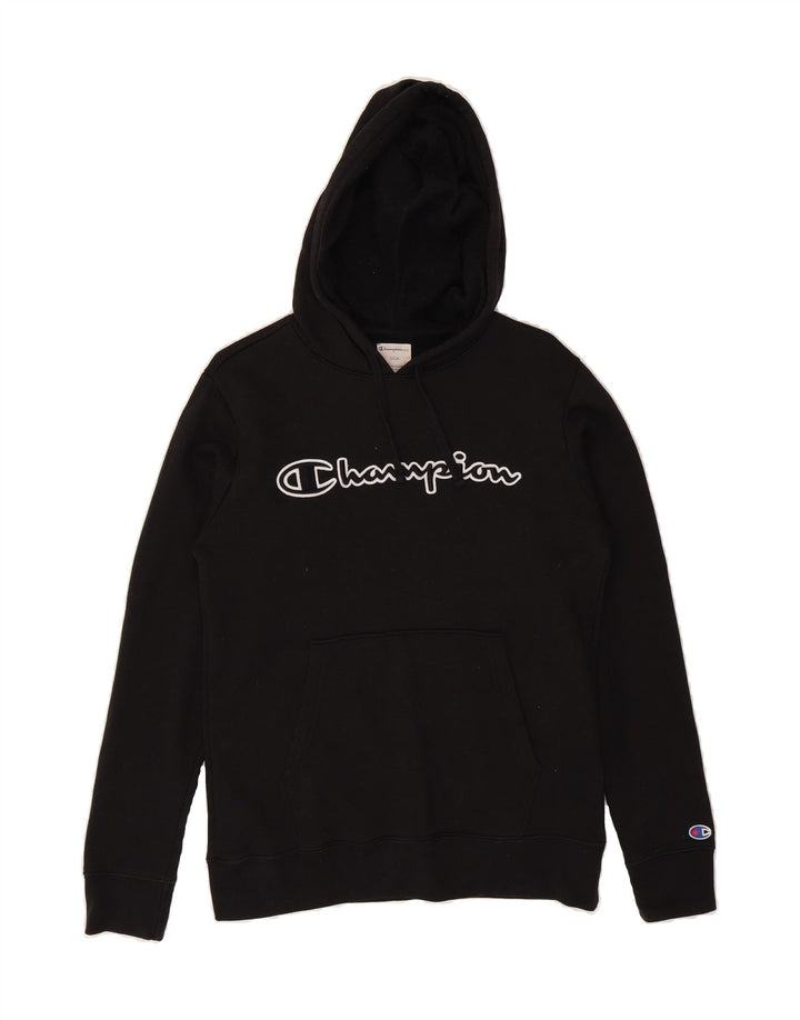 CHAMPION Mens Graphic Hoodie Jumper Small Black Cotton Vintage Champion and Second-Hand Champion from Messina Hembry 