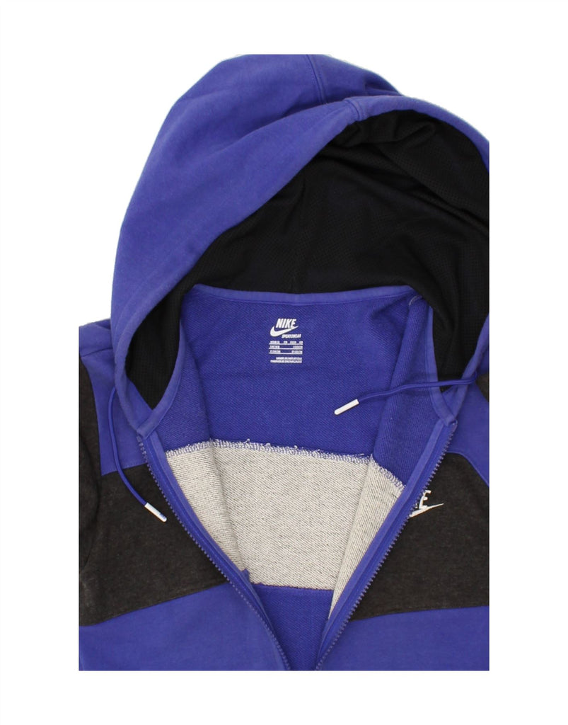 NIKE Womens Zip Hoodie Sweater UK 4/6 XS Blue Colourblock Cotton | Vintage Nike | Thrift | Second-Hand Nike | Used Clothing | Messina Hembry 