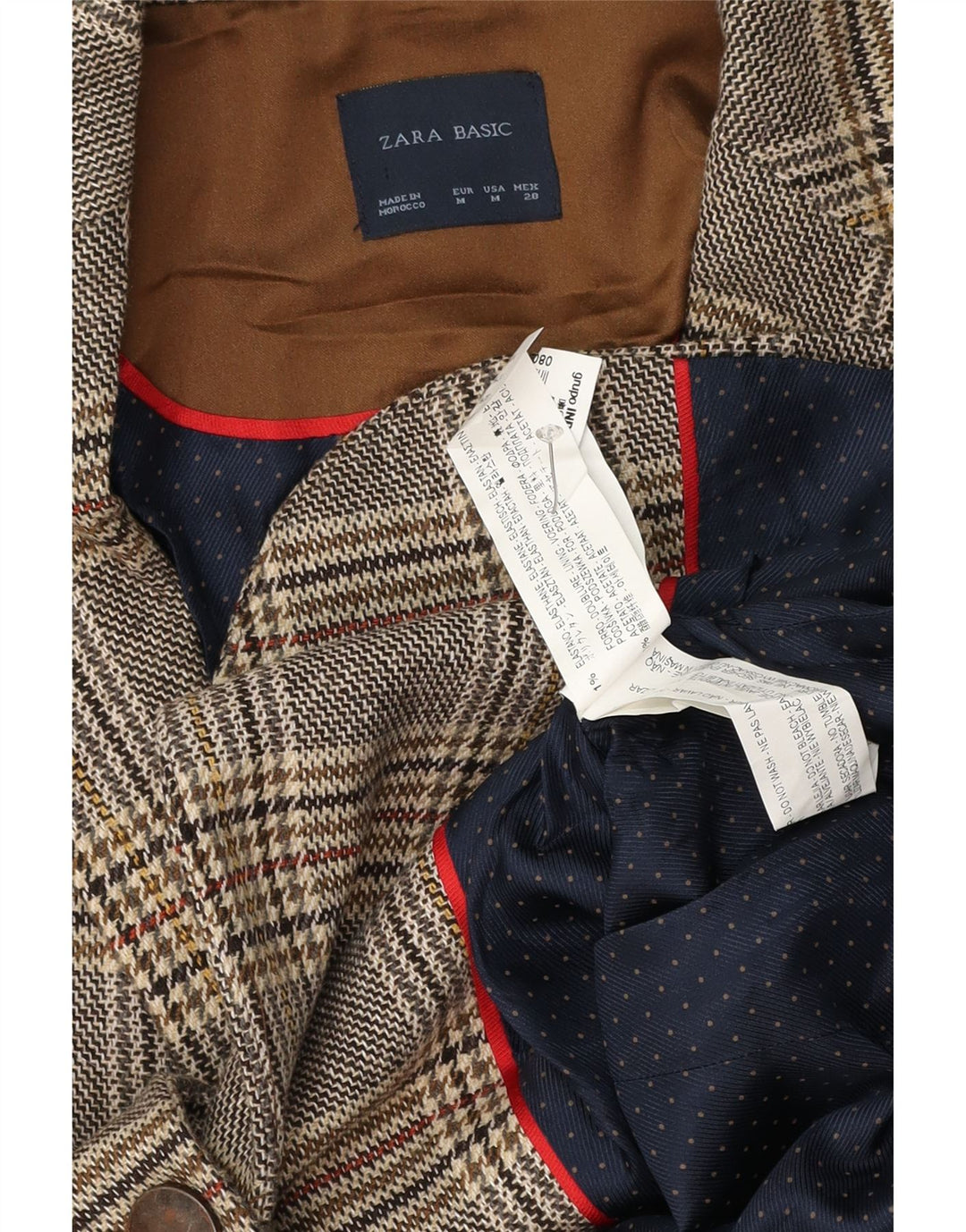 Zara Womens 1 Button Blazer Jacket UK 14 Medium Grey Check Acetate