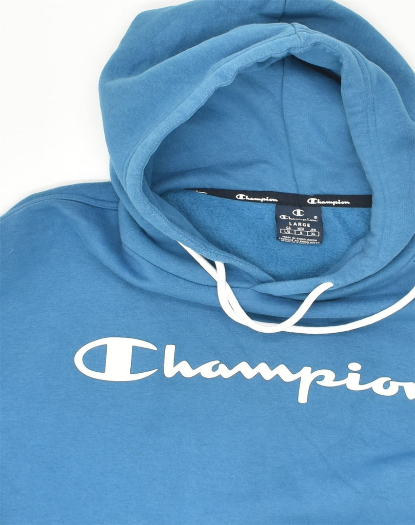 CHAMPION Womens Graphic Hoodie Jumper UK 16 Large Blue Cotton | Vintage Champion | Thrift | Second-Hand Champion | Used Clothing | Messina Hembry 