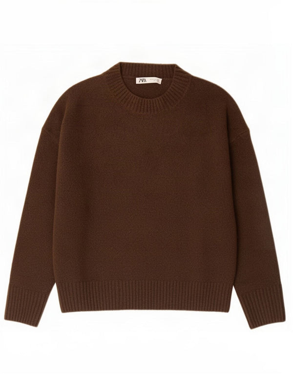 Zara Womens Oversized Boat Neck Jumper Sweater UK 10 Small Brown