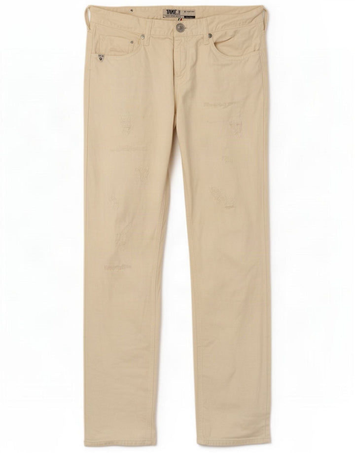 Take Two Mens Mitchell Distressed Slim Jeans W34 L35 Off White Cotton