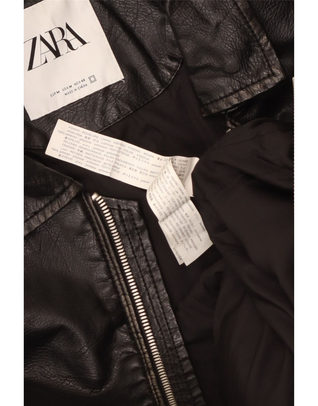 Zara Mens Leather Jacket UK 38 Medium Black Polyurethane