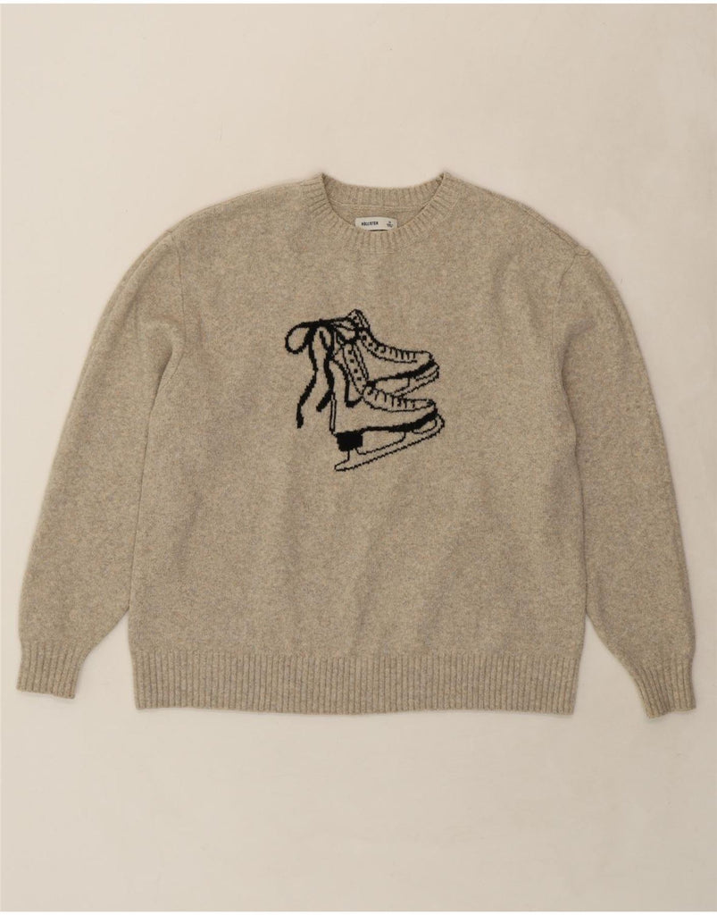 HOLLISTER Womens Loose Fit Crew Neck Jumper Sweater UK 14 Medium Grey Vintage Hollister and Second-Hand Hollister from Messina Hembry 