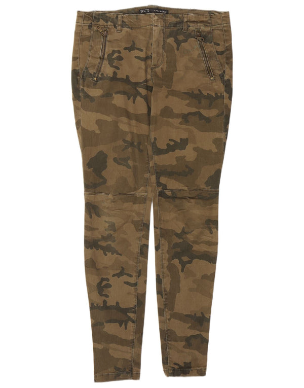 Zara Womens Skinny Trousers EU 38 Small W28 L28 Khaki Camouflage Cotton