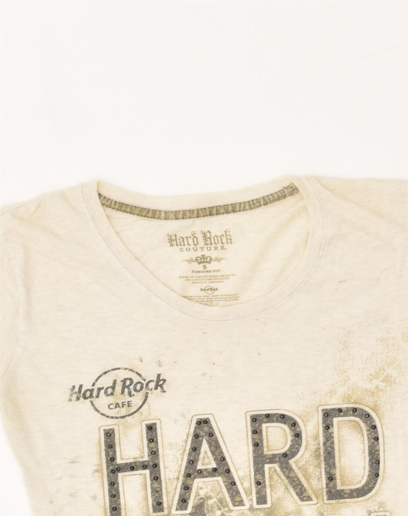 HARD ROCK Womens Barcelona Graphic T-Shirt Top UK 8 Small Beige Cotton | Vintage Hard Rock | Thrift | Second-Hand Hard Rock | Used Clothing | Messina Hembry 