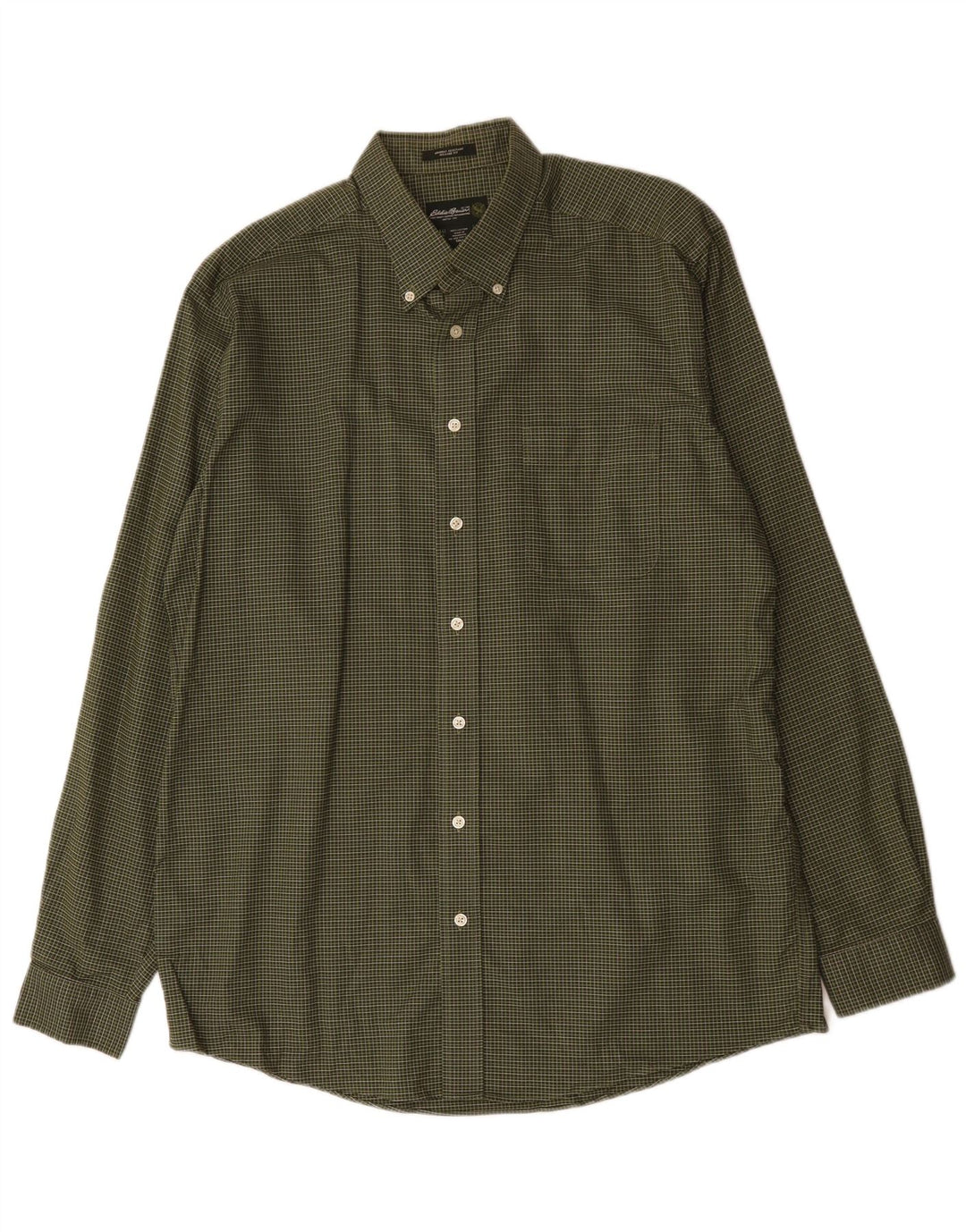 EDDIE BAUER Mens Relaxed Fit Shirt Large Green Check Cotton