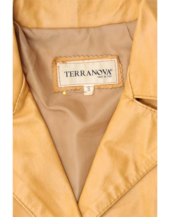 Terranova Womens Leather Coat UK 10 Small Beige Leather