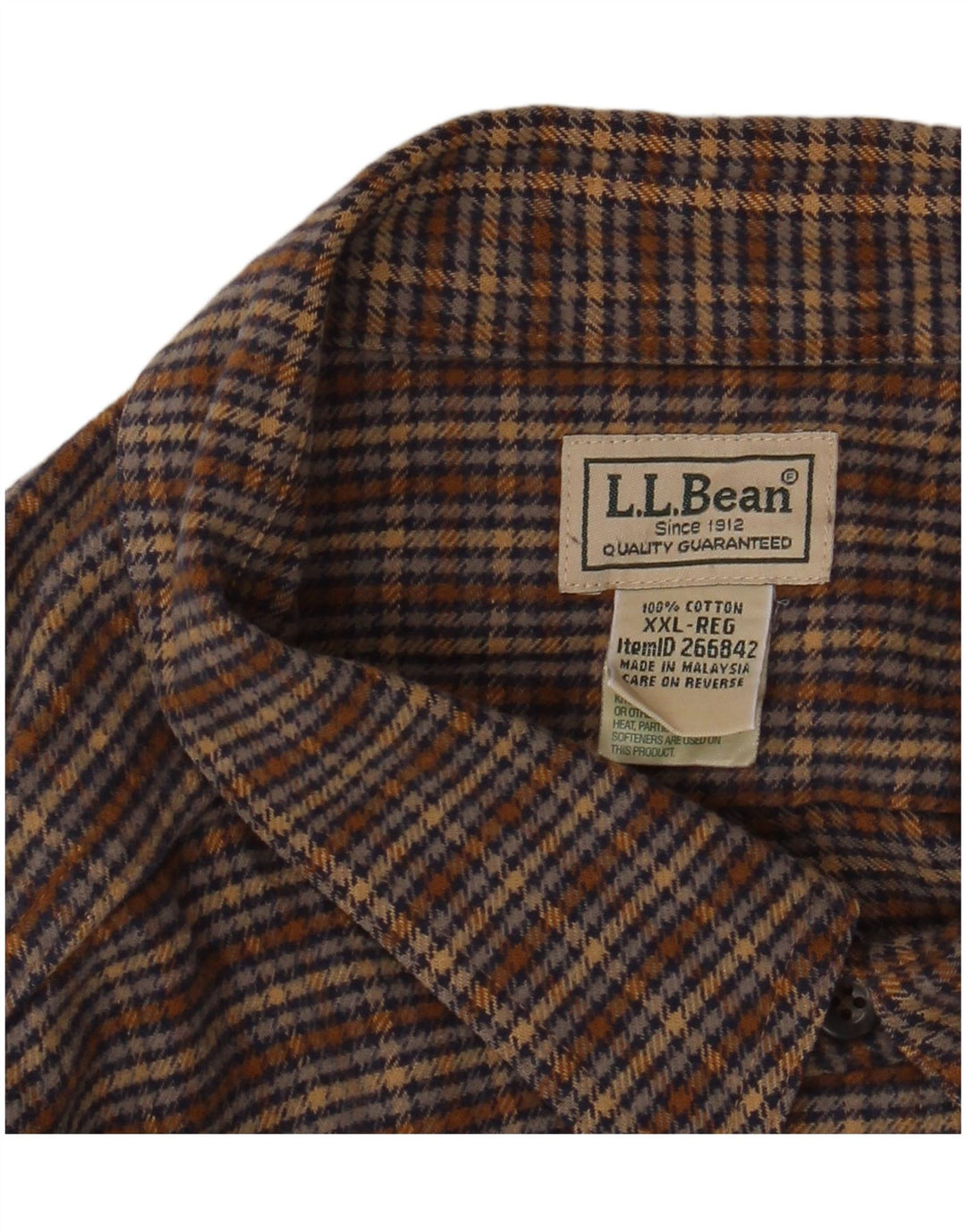 L.L.BEAN Mens Flannel Shirt 2XL Brown Check Cotton