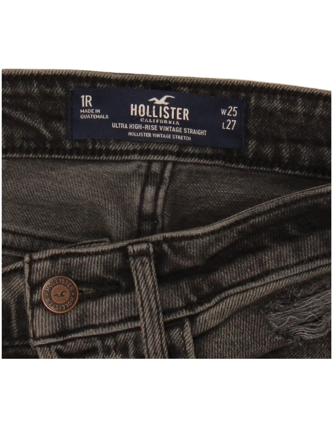 HOLLISTER Womens Distressed High Rise Straight Jeans W25 L27  Black Cotton