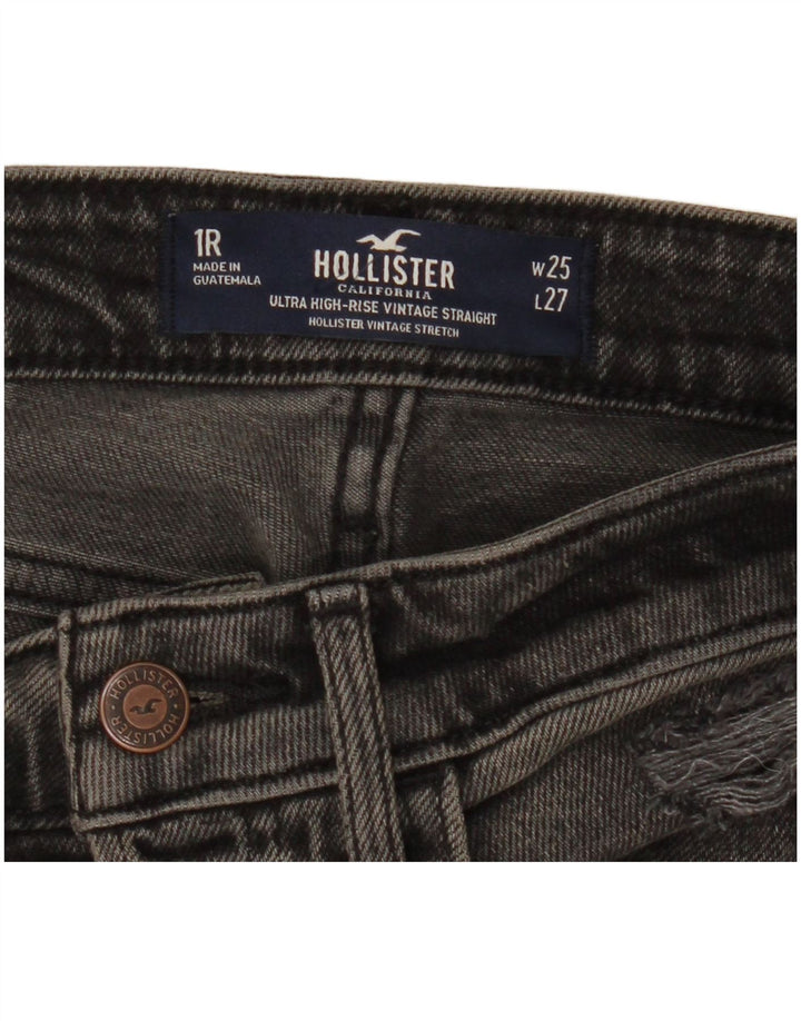 HOLLISTER Womens Distressed High Rise Straight Jeans W25 L27  Black Cotton