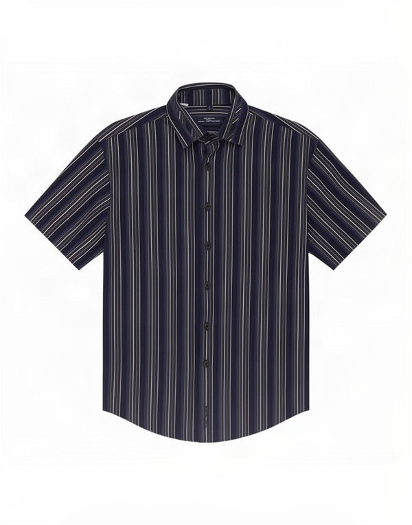 Ben Sherman Mens Short Sleeve Shirt Small Navy Blue Striped Cotton