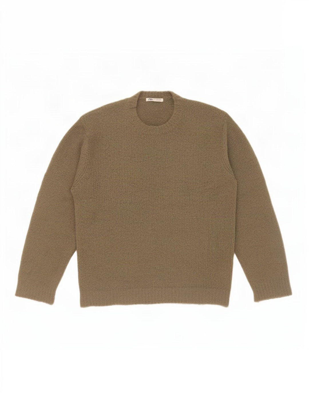 Zara Mens Crew Neck Jumper Sweater Medium Khaki Acrylic