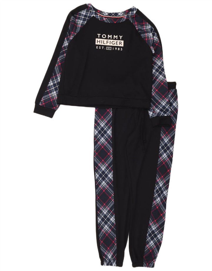 Tommy Hilfiger Womens Graphic Full Tracksuit UK 14 Medium Navy Blue Check