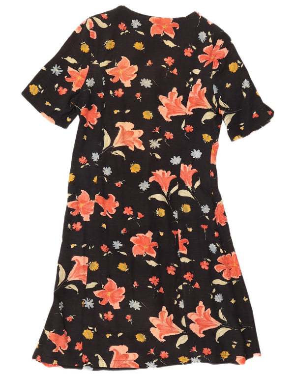 Vintage Womens A-Line Dress UK 8 Small Black Floral