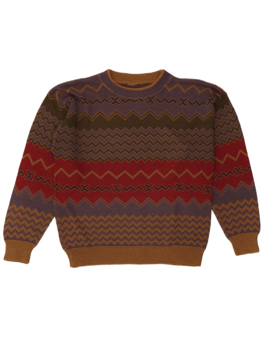 Vintage Mens Crew Neck Jumper Sweater Medium Multicoloured Geometric
