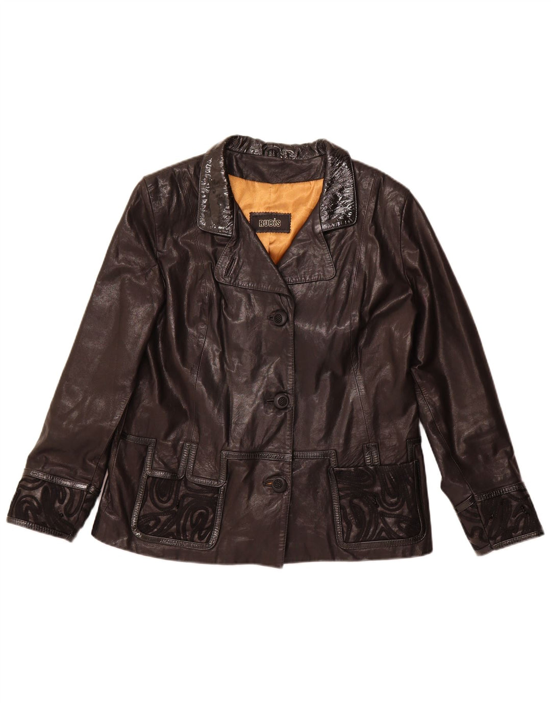 Vintage Womens Leather Jacket UK 22 3XL Black Leather