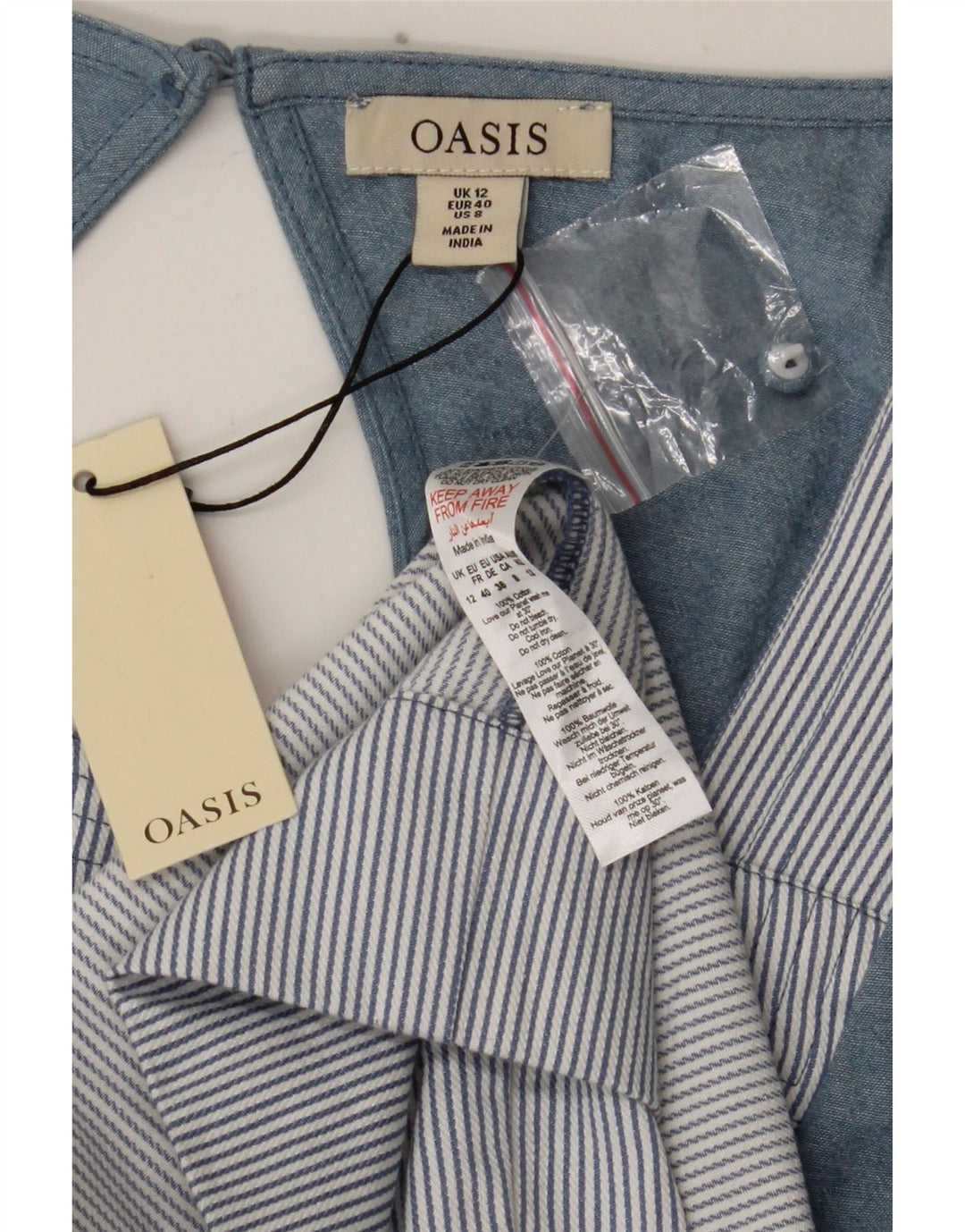 Oasis Womens Maxi Dress UK 12 Medium Blue Striped Cotton