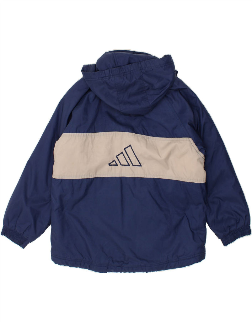 ADIDAS Boys Graphic Hooded Windbreaker Jacket 11-12 Years Large Navy Blue Vintage Adidas and Second-Hand Adidas from Messina Hembry 