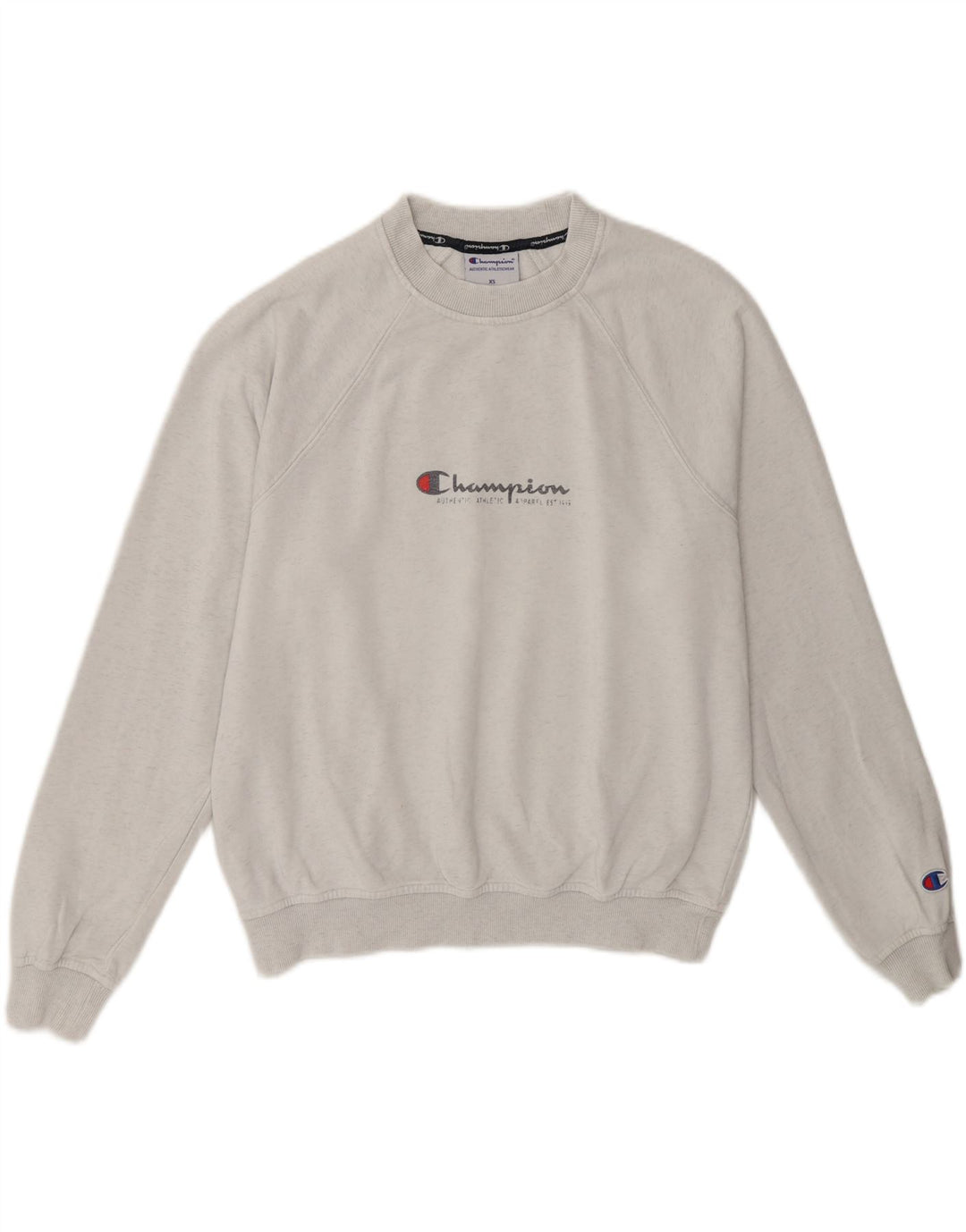 CHAMPION Womens Oversized Graphic Sweatshirt Jumper UK 6 XS Grey Flecked Vintage Champion and Second-Hand Champion from Messina Hembry 
