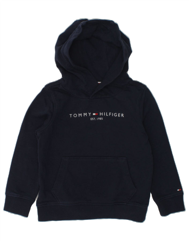 TOMMY HILFIGER Boys Graphic Hoodie Jumper 3-4 Years Navy Blue Cotton | Vintage Tommy Hilfiger | Thrift | Second-Hand Tommy Hilfiger | Used Clothing | Messina Hembry 