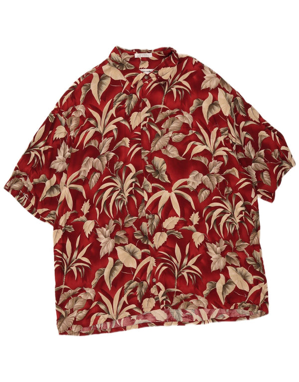 Pierre Cardin Mens Short Sleeve Shirt 2XL Burgundy Floral Rayon Hawaiian