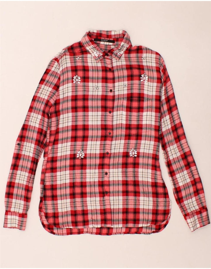 GUESS Womens Flannel Shirt UK 4 XS Red Check Viscose Vintage Guess and Second-Hand Guess from Messina Hembry 