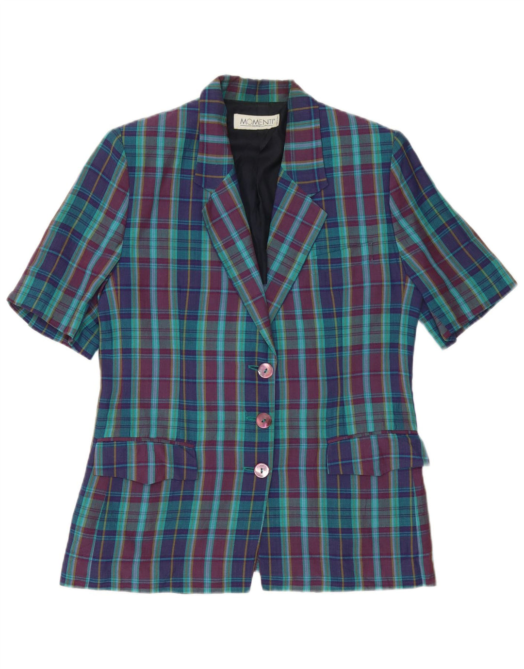 Momenti Womens 3 Button Blazer Jacket UK 14 Medium Multicoloured Check