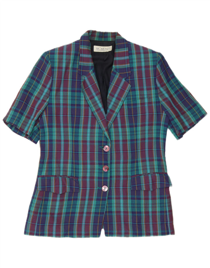Momenti Womens 3 Button Blazer Jacket UK 14 Medium Multicoloured Check