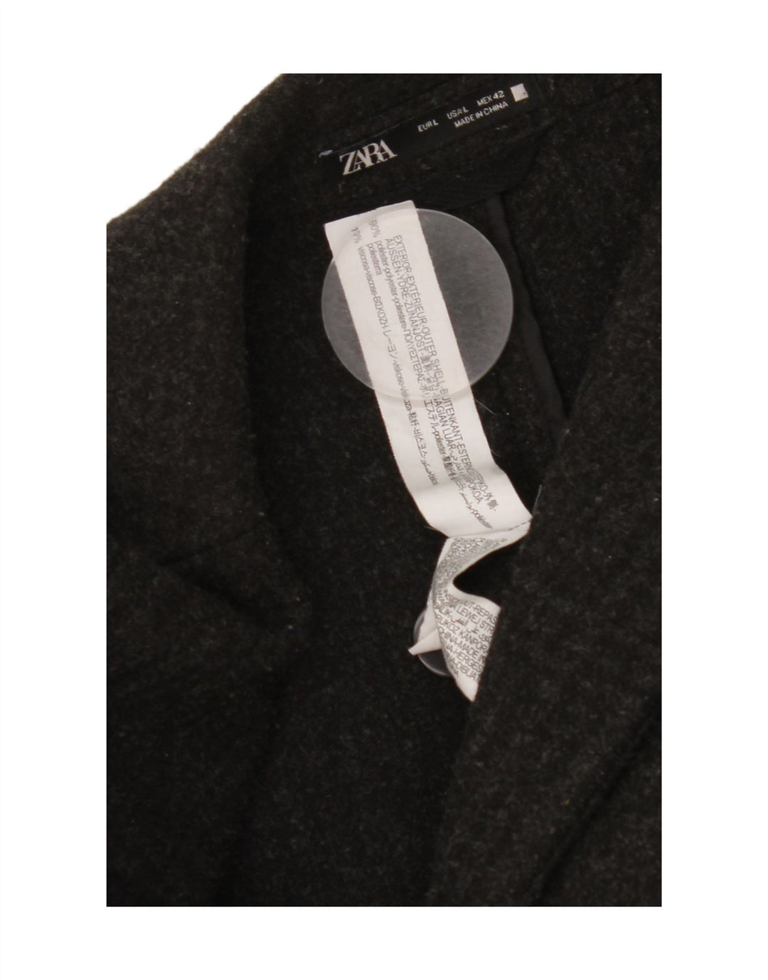 Zara Mens Overcoat UK 40 Large Black Polyester