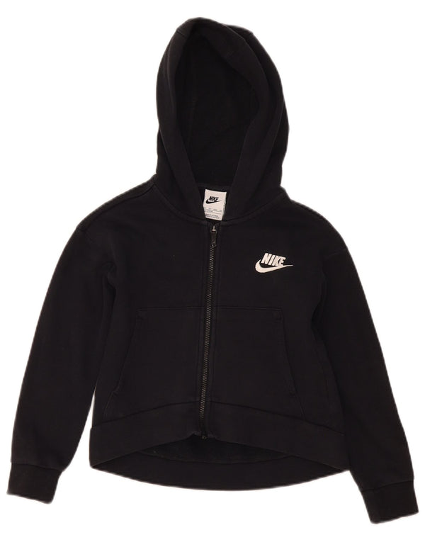 Nike Girls Zip Hoodie Sweater 7-8 Years XS Black Cotton