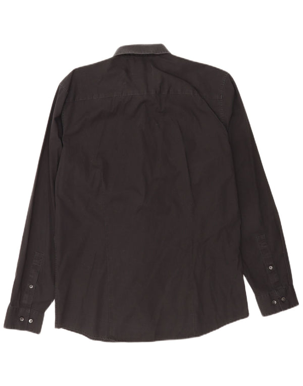 Calvin Klein Mens Body Fit Shirt Size 15 1/2 Medium Black Cotton
