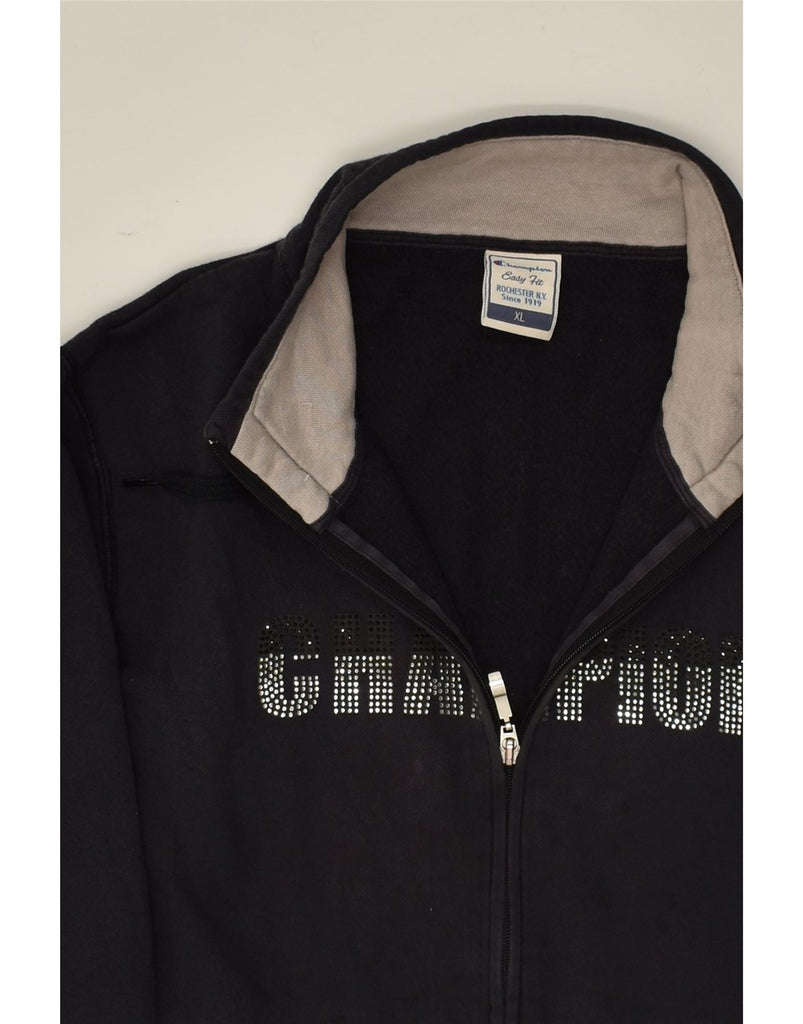 CHAMPION Womens Graphic Tracksuit Top Jacket UK 18 XL Navy Blue Cotton | Vintage Champion | Thrift | Second-Hand Champion | Used Clothing | Messina Hembry 