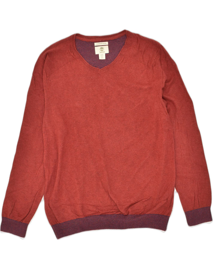 TIMBERLAND Mens Slim Fit V-Neck Jumper Sweater Medium Maroon Cotton | Vintage Timberland | Thrift | Second-Hand Timberland | Used Clothing | Messina Hembry 