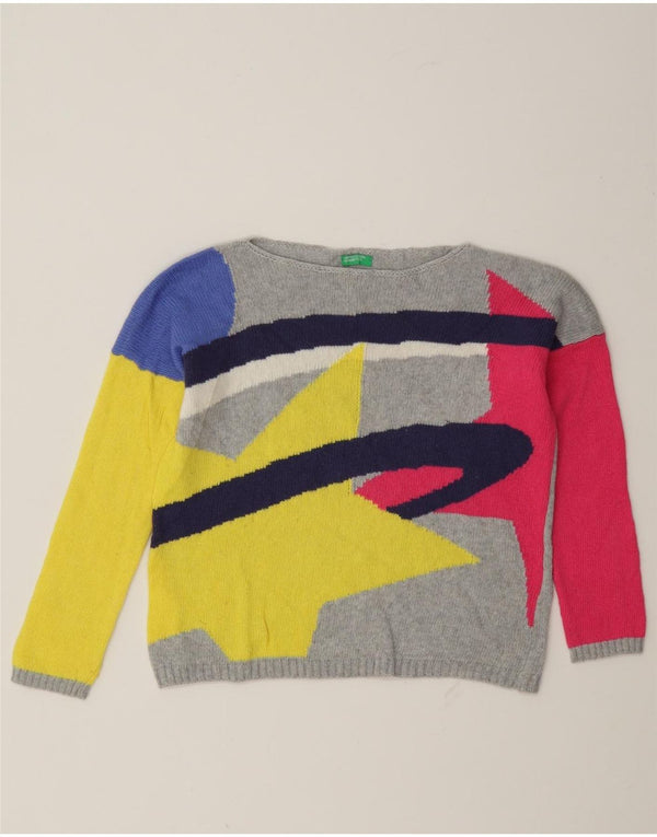 Benetton Girls Boat Neck Jumper Sweater 7-8 Years Small Multicoloured