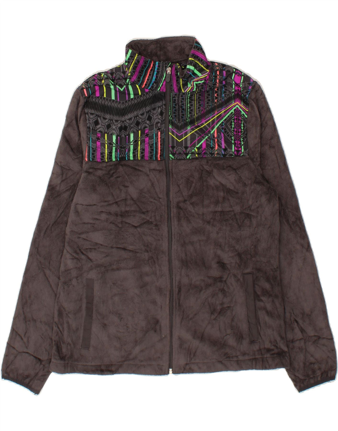 FILA Womens Fleece Jacket UK 14 Medium Grey Patchwork Polyester Vintage Fila and Second-Hand Fila from Messina Hembry 