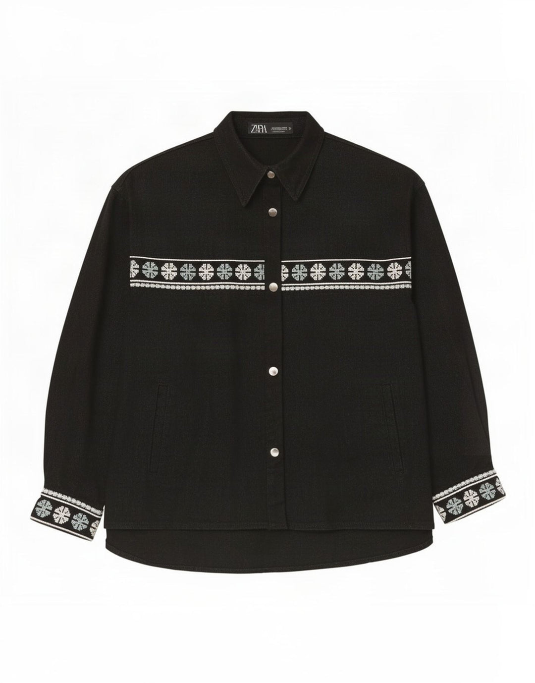 Zara Womens Oversized Shirt UK 14 Medium Black Geometric Cotton
