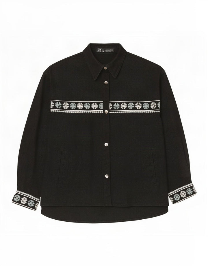 Zara Womens Oversized Shirt UK 14 Medium Black Geometric Cotton